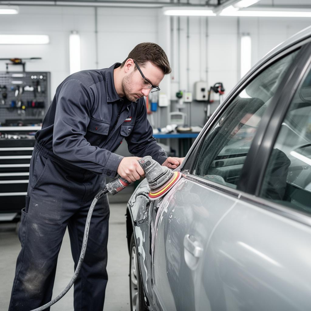 Crown technician fixing a car body